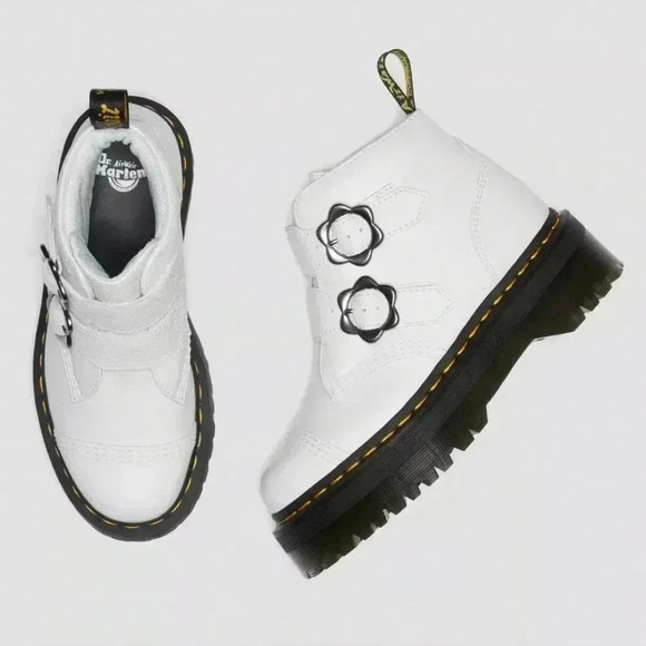 DEVON FLOWER BUCKLE LEATHER PLATFORM BOOTS dr marten’s - Picture 3 of 10